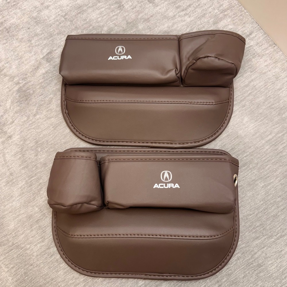 Acura 2 Car Seat Gap Filler Organizer Brown Faux Leather Cup Holder Storage